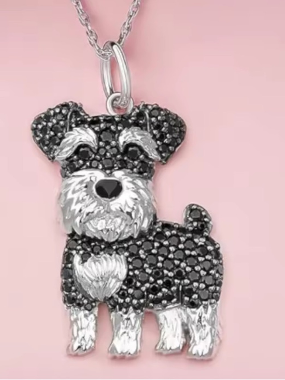NWT Black/Silver Schnauzer Dog Sparkling Cubic Zirconia Pendant Necklace